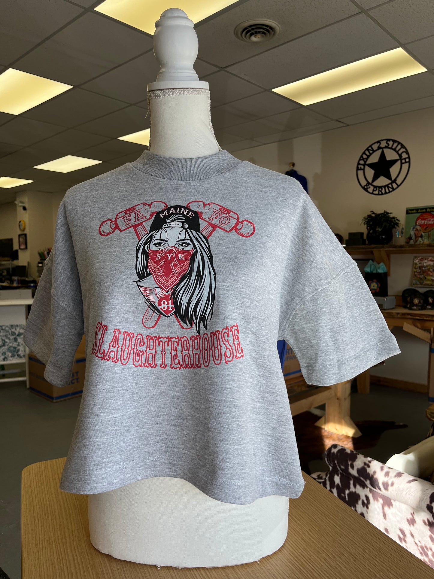 Ladies Bandana Girl Crop Crew Sweatshirt