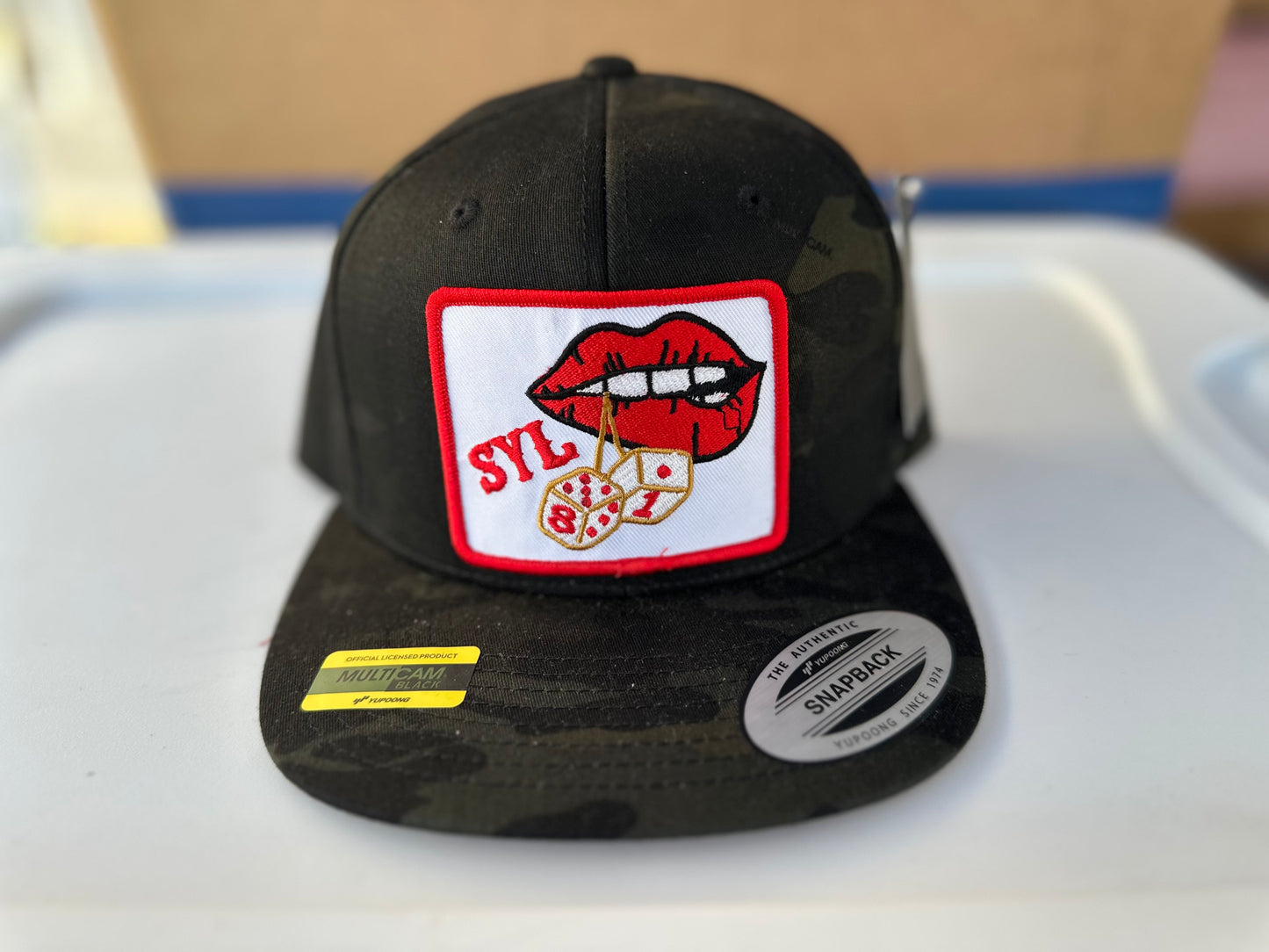 81 Lips and Dice Patch Snapback Hat Camo