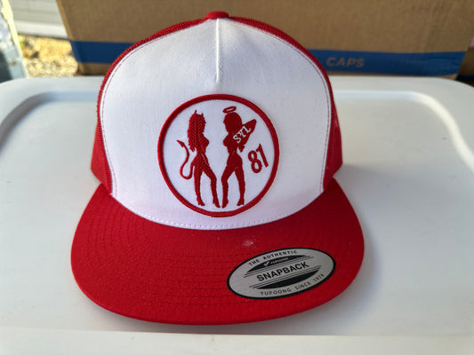 SYL 81 Devil/Angel Patch Snapback Hat Red/White