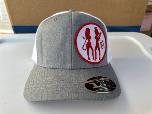SYL 81 Devil/Angel Patch Snapback Hat Gray & White